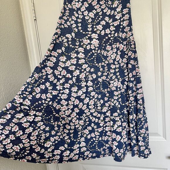 Emi & Joe Women's Medium Long Skirt Blue & Pink Floral Flare A-Line Dressy - Picture 4 of 11